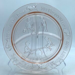 Vintage Pink Glass Childs Nursery Rhyme Divided Dish